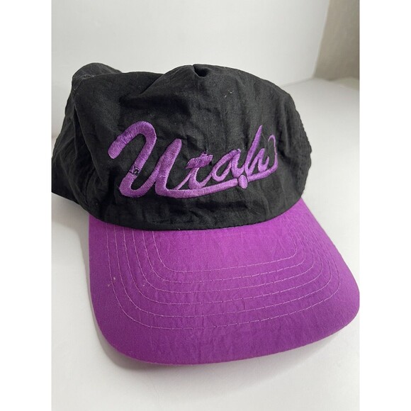 Vintage Nylon Black Purple Utah Hat Cap SnapBack Embroidered Lightweight - Picture 2 of 7